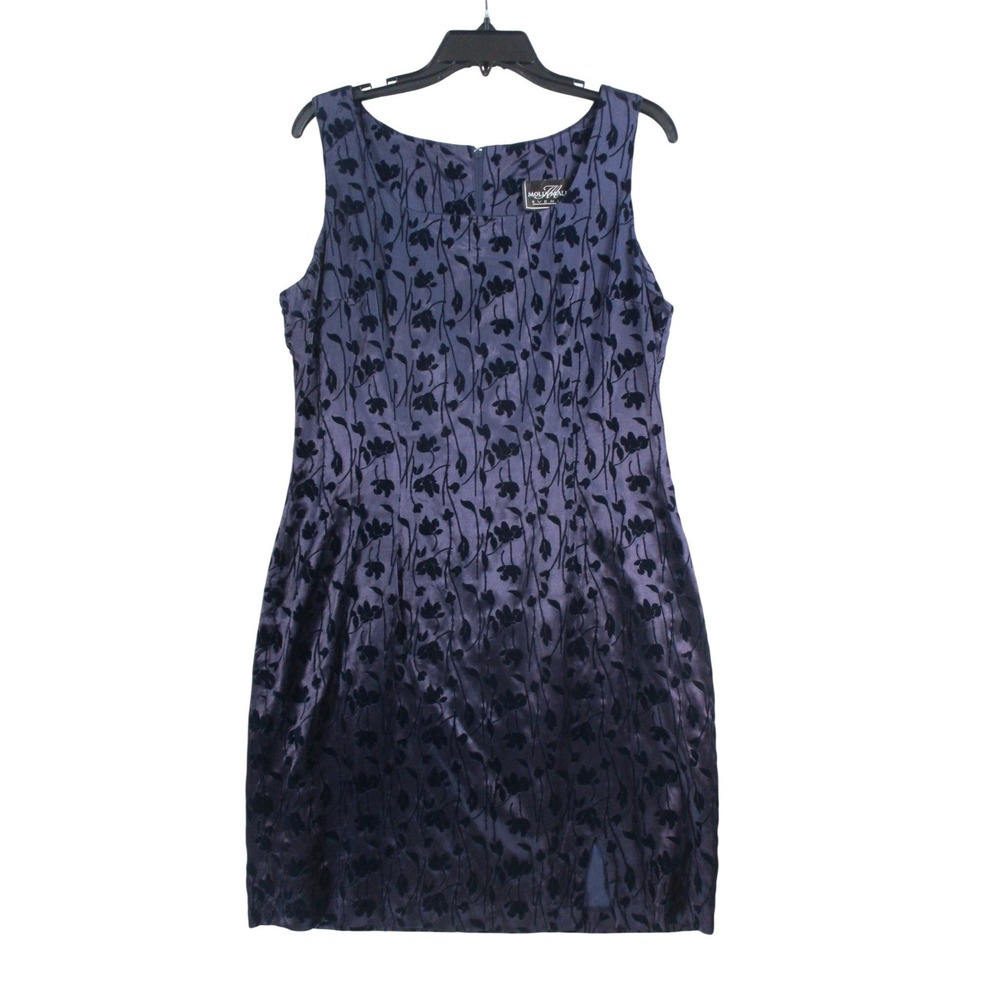 Vintage Molly Malloy Purple Velvet Burnout Floral Sheath Dress Made in USA